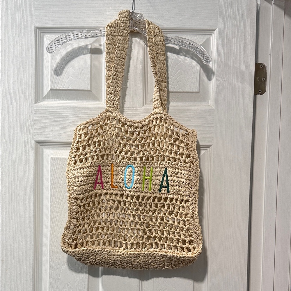 No Boundaries Natural Woven Tote with Colorful Aloha